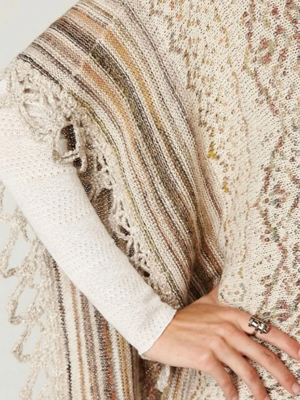Free People Casablanca Knit Cape Poncho Sand Combo Silk/Cotton/Wool Blend O/S